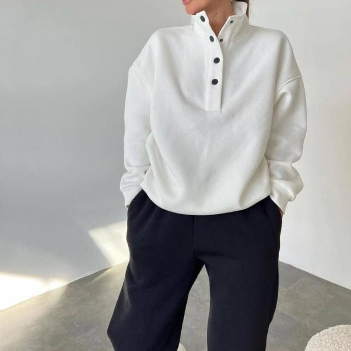 Oversized Solid Casual Pullovers Long Pant Set