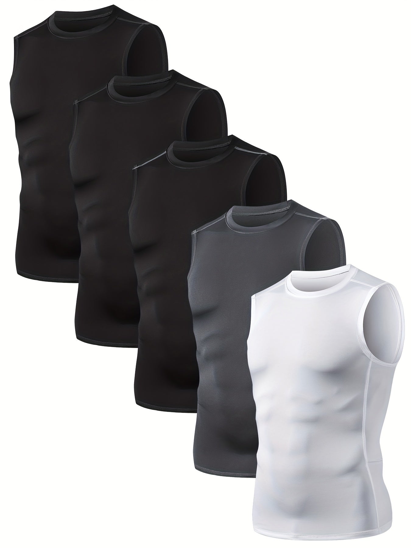 Mens 5Pack Compression Workout Tank Tops Running Training Sleeveless