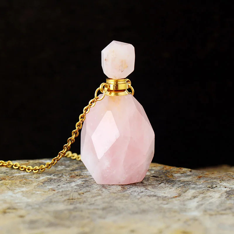 Natural Gems Stone Essential Oil Diffuser Perfume Bottle Amethysts Pendant Necklace February Birthstone Jewelry