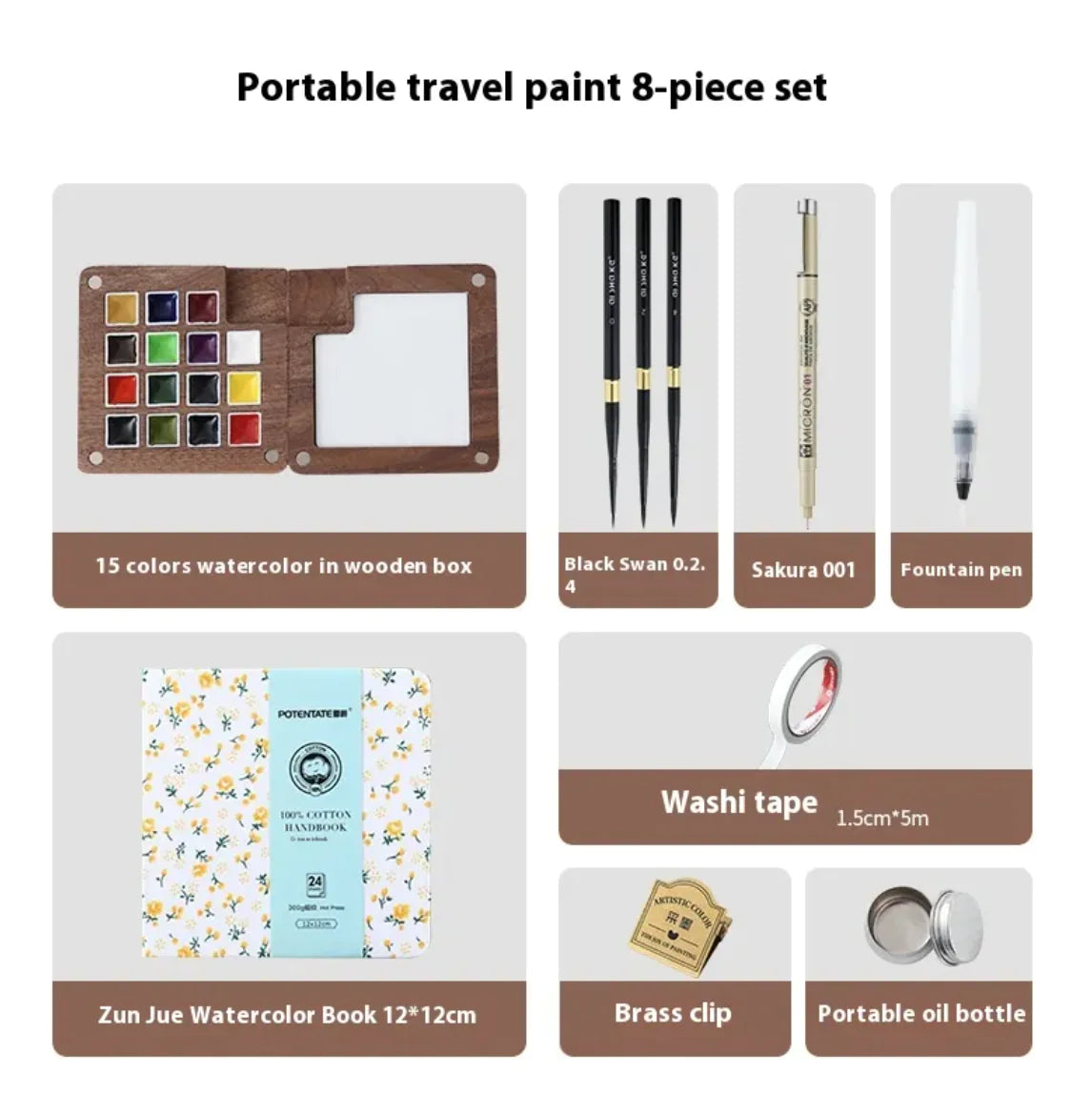 Portable 8-Color Watercolor Sketch Set