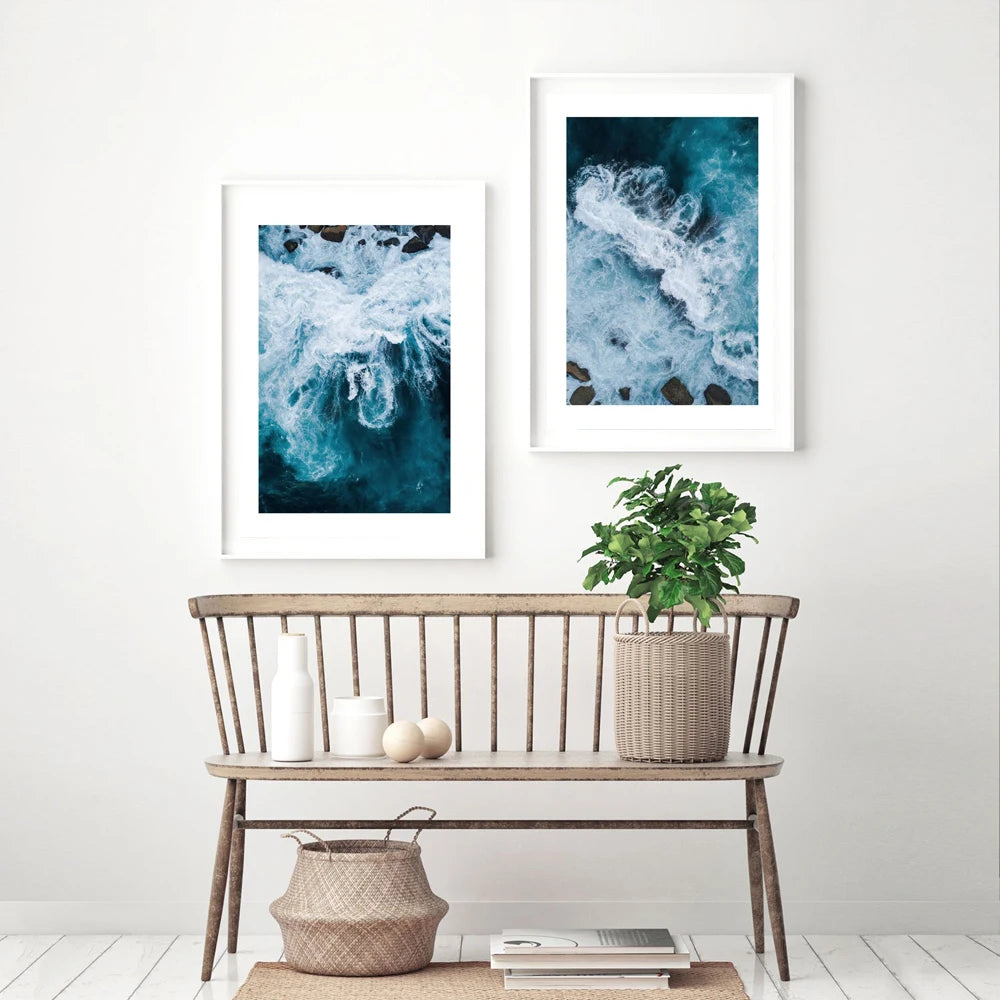 Ocean Close Up Poster Blue Sea Wave Canvas Painting Natural Art Print Decorative Wall Picture For Living Room Home Décor