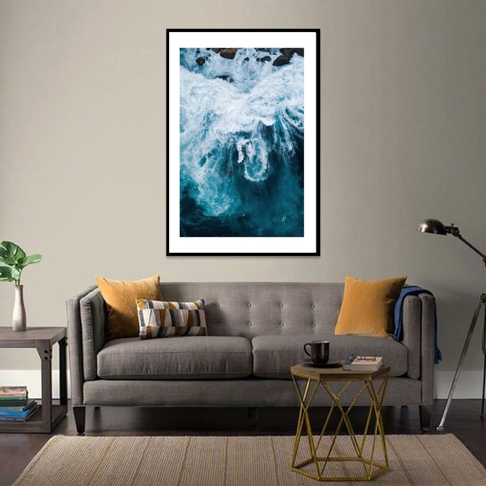 Ocean Close Up Poster Blue Sea Wave Canvas Painting Natural Art Print Decorative Wall Picture For Living Room Home Décor