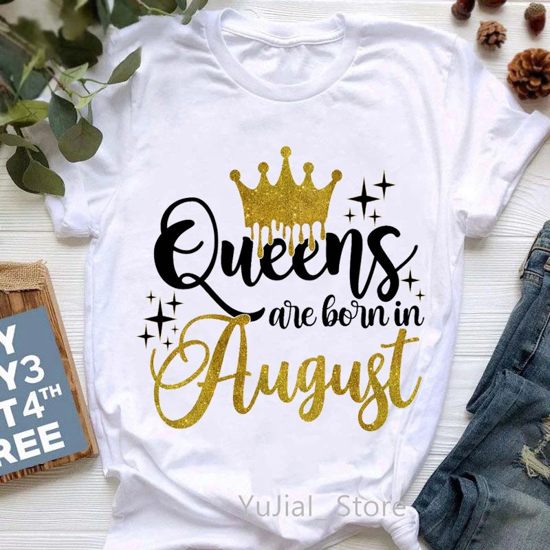 Golden Crown Queen Are Born In January To December Graphic Print T-Shirt Women'S Clothing Tshirt Femme Birthday Gift Tops