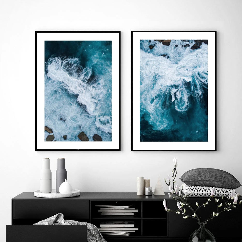 Ocean Close Up Poster Blue Sea Wave Canvas Painting Natural Art Print Decorative Wall Picture For Living Room Home Décor