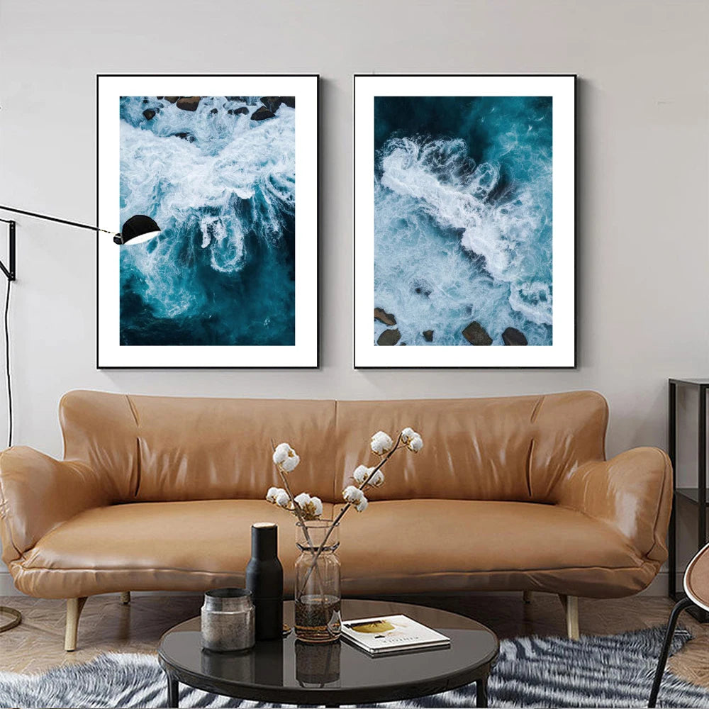 Ocean Close Up Poster Blue Sea Wave Canvas Painting Natural Art Print Decorative Wall Picture For Living Room Home Décor