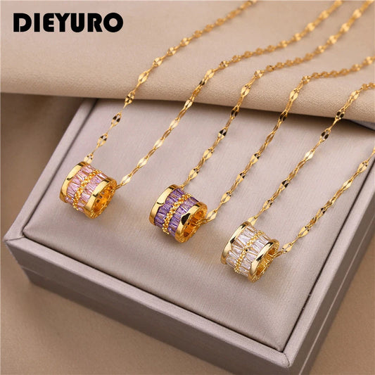 DIEYURO 316L Stainless Steel 3 Color Round Pendant Necklace Minimalist Style Beautiful Woman Jewelry Accessories On Neck 2021