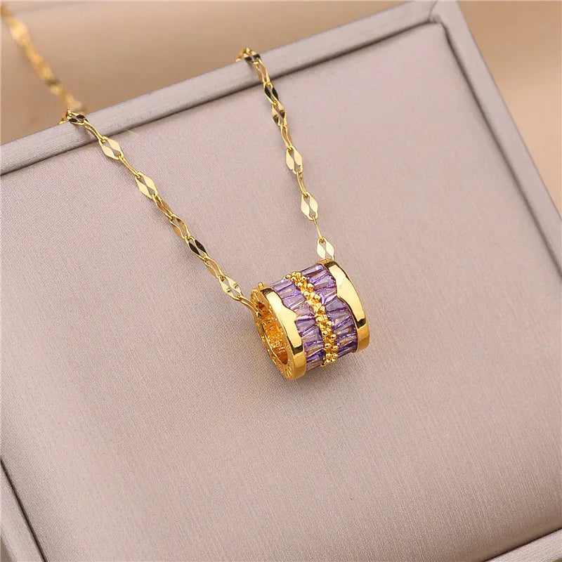 DIEYURO 316L Stainless Steel 3 Color Round Pendant Necklace Minimalist Style Beautiful Woman Jewelry Accessories On Neck 2021