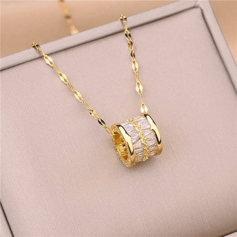 DIEYURO 316L Stainless Steel 3 Color Round Pendant Necklace Minimalist Style Beautiful Woman Jewelry Accessories On Neck 2021