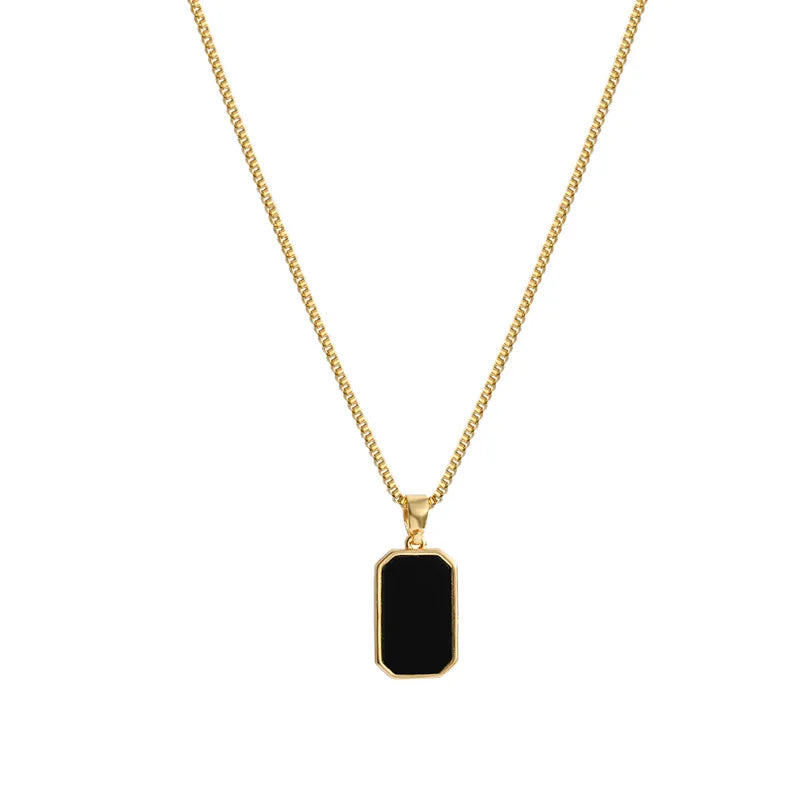 DIEYURO 316L Stainless Steel Minimalist Rectangular Pendant Korean Black Epoxy Women's Gold Necklace Exquisite Long Jewelry Gift