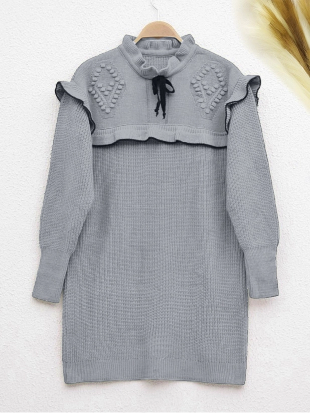 Ruffled Collar Laced Knit Tunic