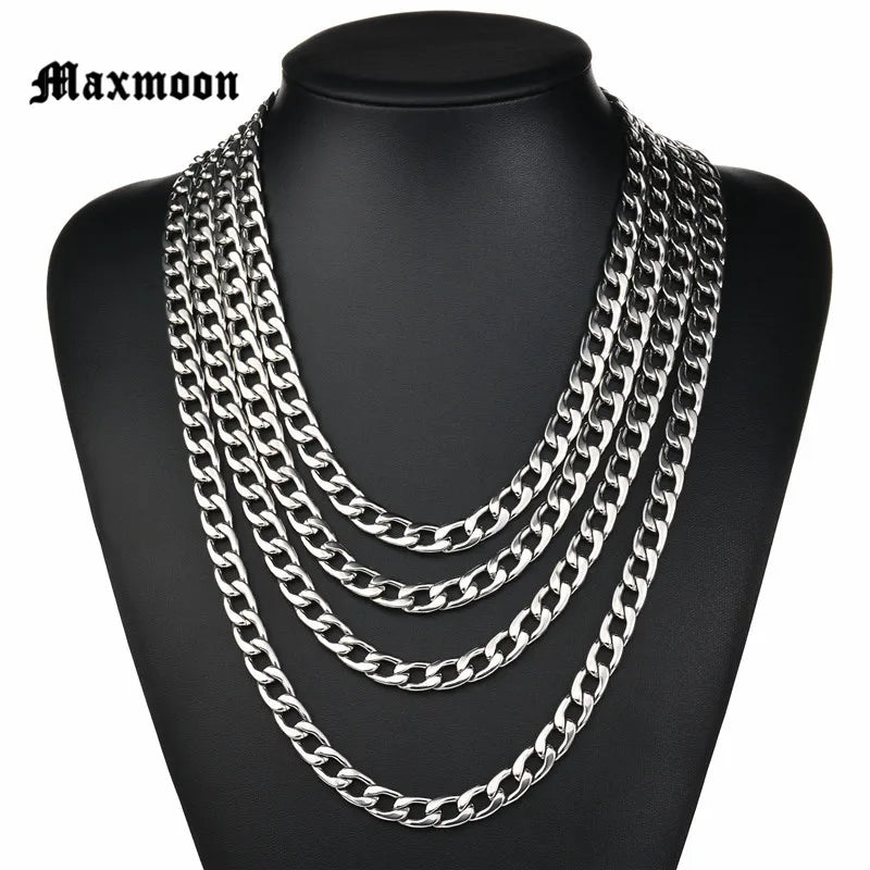 Maxmoon Stainless Steel Cuban Chain Necklace Waterproof