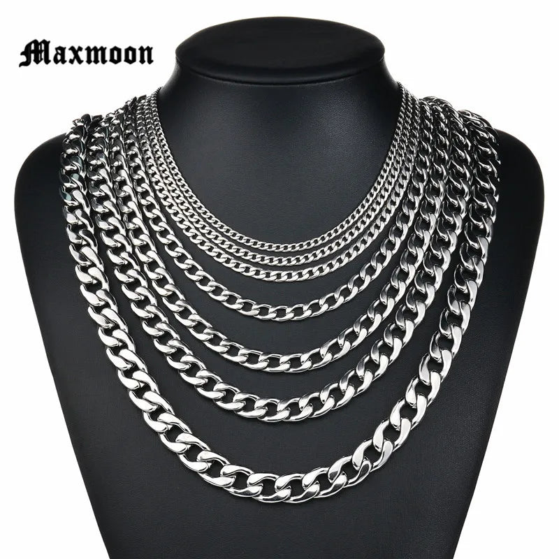 Maxmoon Stainless Steel Cuban Chain Necklace Waterproof