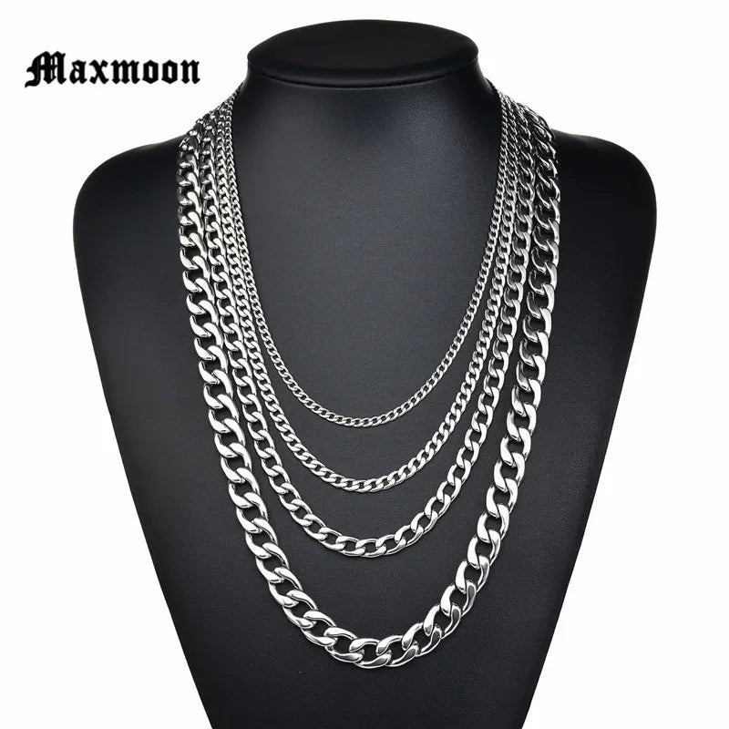 Maxmoon Stainless Steel Cuban Chain Necklace Waterproof