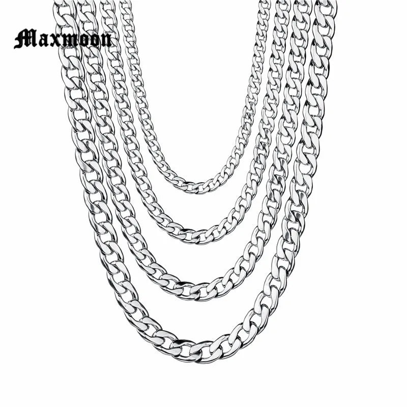 Maxmoon Stainless Steel Cuban Chain Necklace Waterproof