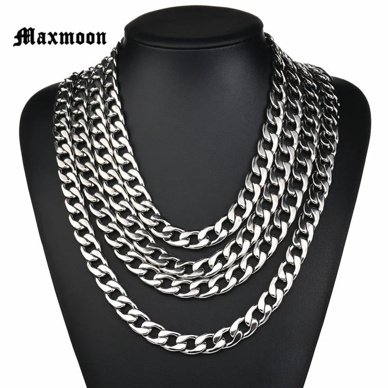 Maxmoon Stainless Steel Cuban Chain Necklace Waterproof