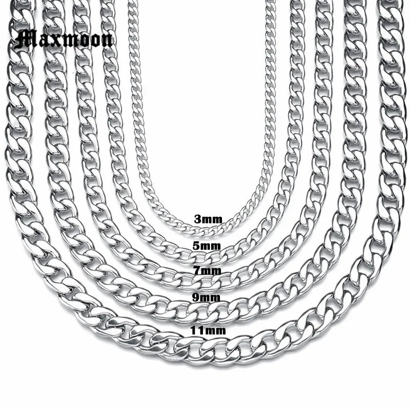 Maxmoon Stainless Steel Cuban Chain Necklace Waterproof