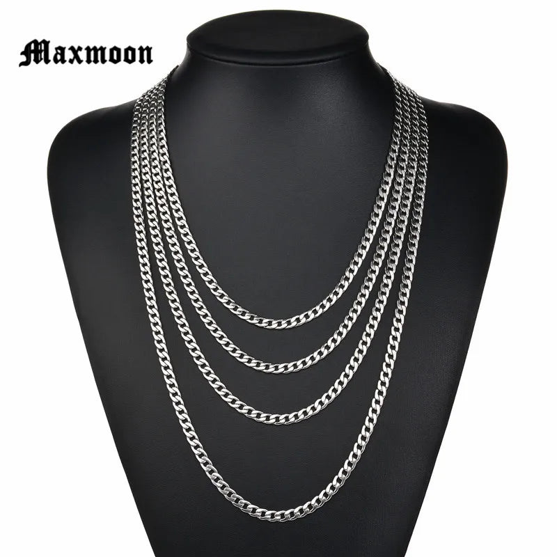 Maxmoon Stainless Steel Cuban Chain Necklace Waterproof