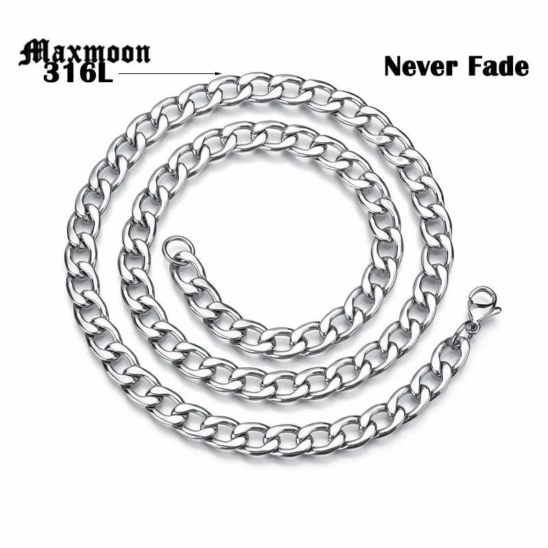 Maxmoon Stainless Steel Cuban Chain Necklace Waterproof