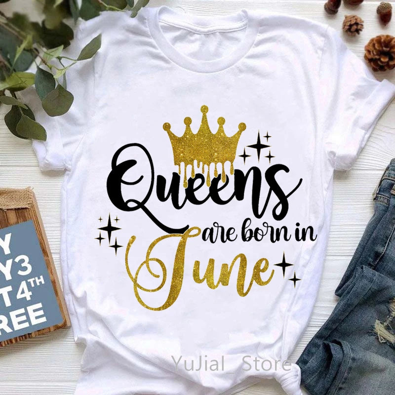 Golden Crown Queen Are Born In January To December Graphic Print T-Shirt Women'S Clothing Tshirt Femme Birthday Gift Tops