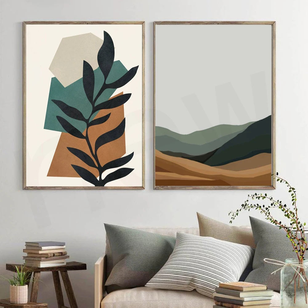 Boho Style Canvas Painting Print Poster Mid Century Abstract Line Terracotta Plants Wall Art Pictures Bedroom Living Room Decor