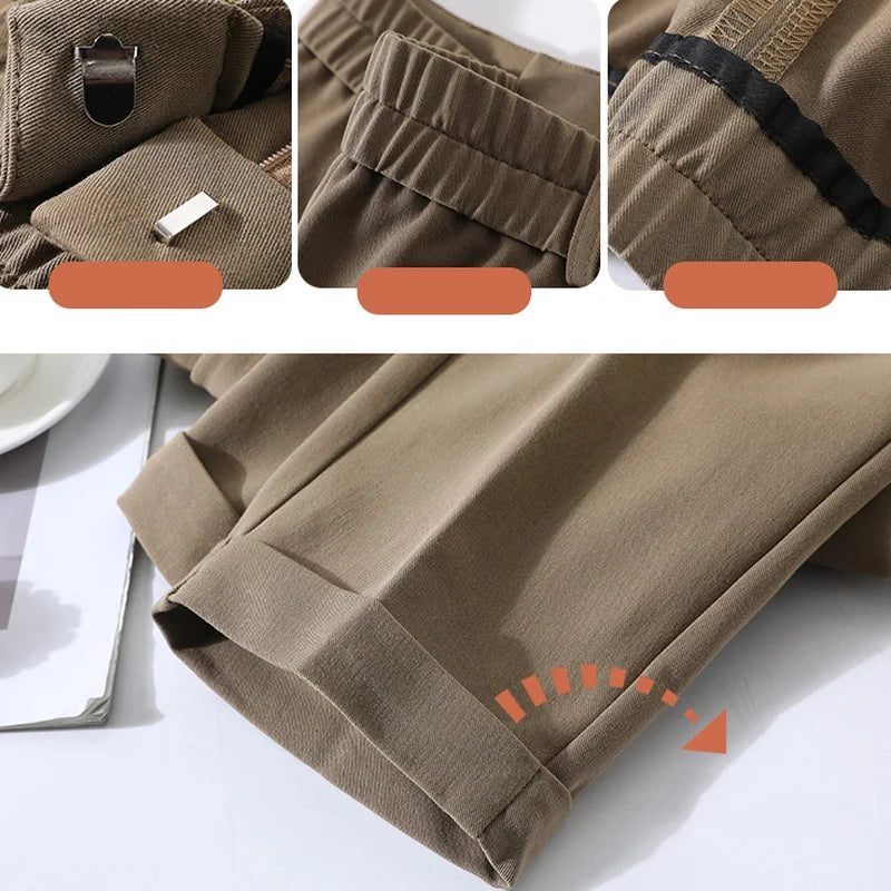 Casual Pants Women Ankle-length Trouser High Waist Zipper Fly Straight Pants