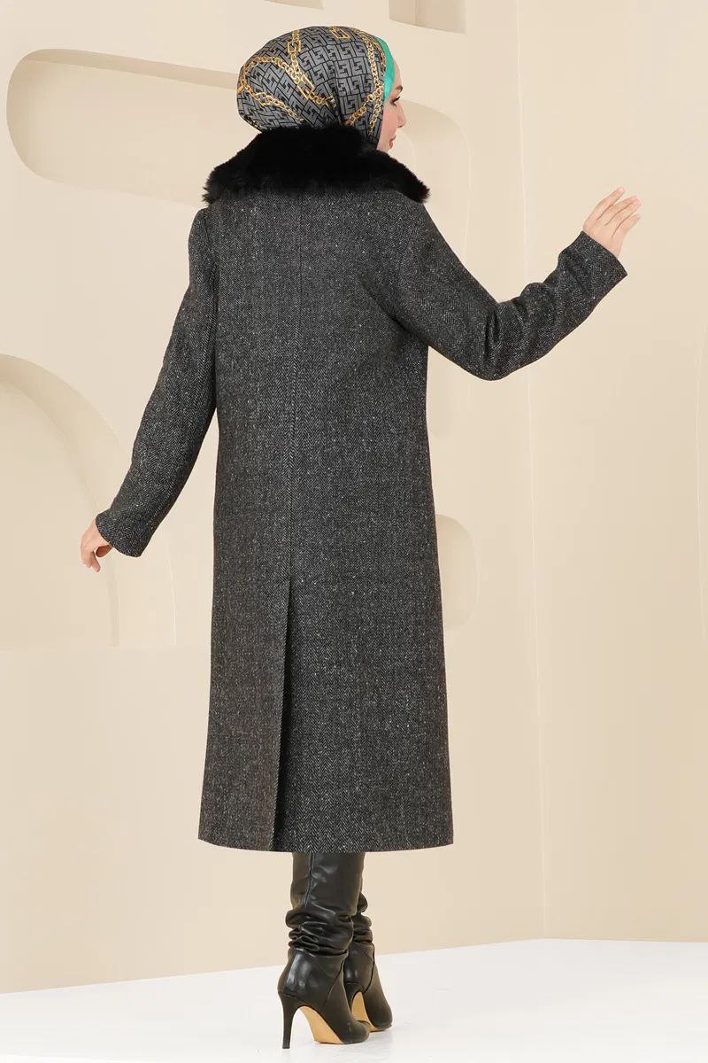 Elegant Winter Hijab Coat with Fur Collar - Premium Kasha Fabric