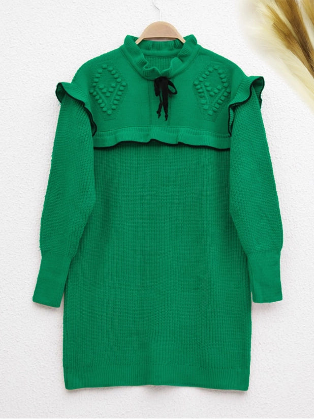 Ruffled Collar Laced Knit Tunic