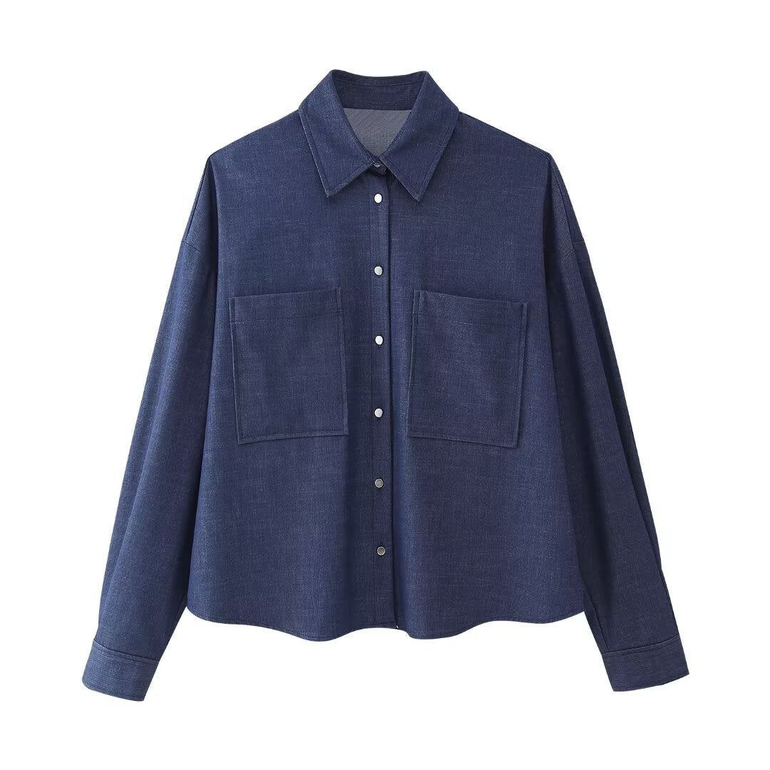 Denim Effect Versatile Casual Long Sleeve Lapel Shirt