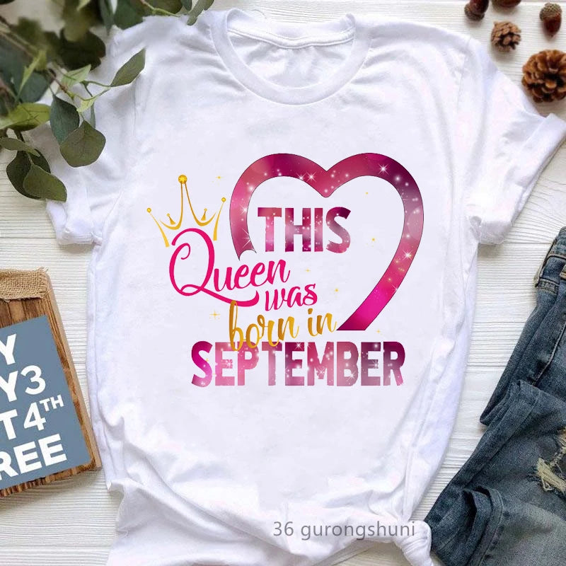 Golden Crown Queen Are Born In January To December Graphic Print T-Shirt Women'S Clothing Tshirt Femme Birthday Gift Tops