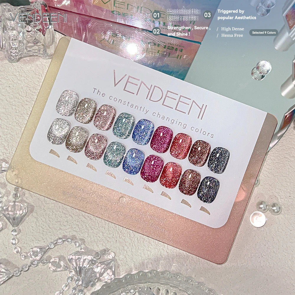 Vendeeni 9 Colors/Set Glitter Broken Diamond Cat Eye Gel Nail Polish Magnetic UV LED Gel Varnish Laser Flash Cat Eye Gel Lacquer