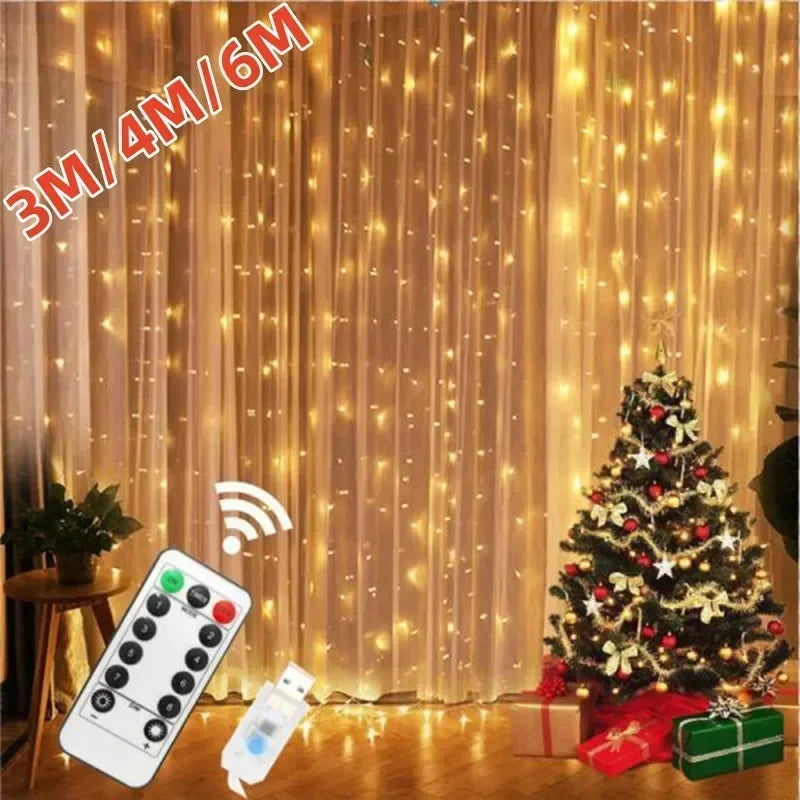 6x3M/3x3m Curtain Garland on The Window USB Power Fairy Lights Festoon with Remote New Year Garland Led Lights Decor