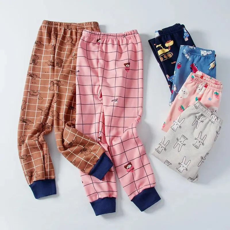 Children Autumn Winter Fleece Thickened Autumn Pants Baby Windproof Pantyhose Warm Boys Girls Cartoon Single Pants Sleep