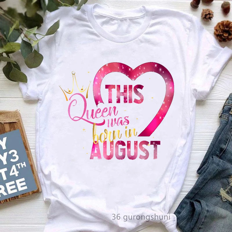 Golden Crown Queen Are Born In January To December Graphic Print T-Shirt Women'S Clothing Tshirt Femme Birthday Gift Tops