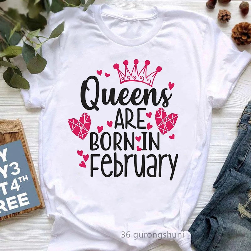 Golden Crown Queen Are Born In January To December Graphic Print T-Shirt Women'S Clothing Tshirt Femme Birthday Gift Tops