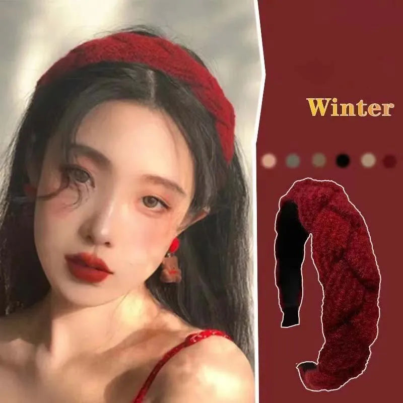 Red Womens Headband Woolen Velvet Hair Band