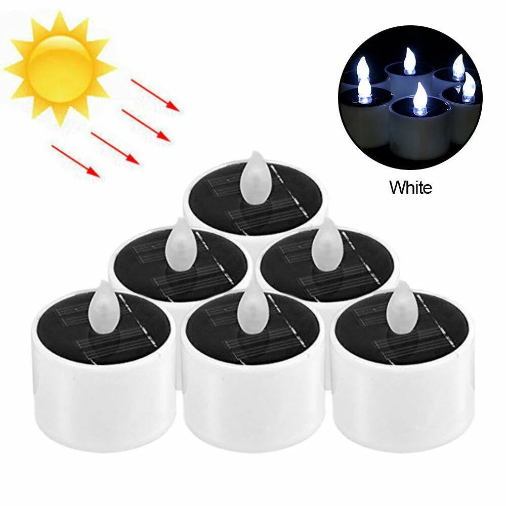 Solar Tea Lights LED Candle Light Outdoor Waterproof Energy Electronic Flickering Solar Lamp Garden Halloween Home Decor