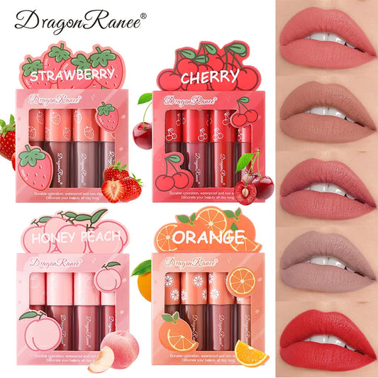 Fruit Scented Mini Velvet Matte Lip Gloss Set, 4-Piece