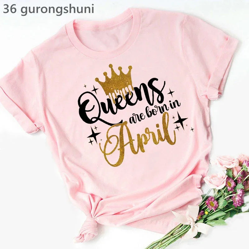 Golden Crown Queen Are Born In January To December Graphic Print T-Shirt Women'S Clothing Tshirt Femme Birthday Gift Tops