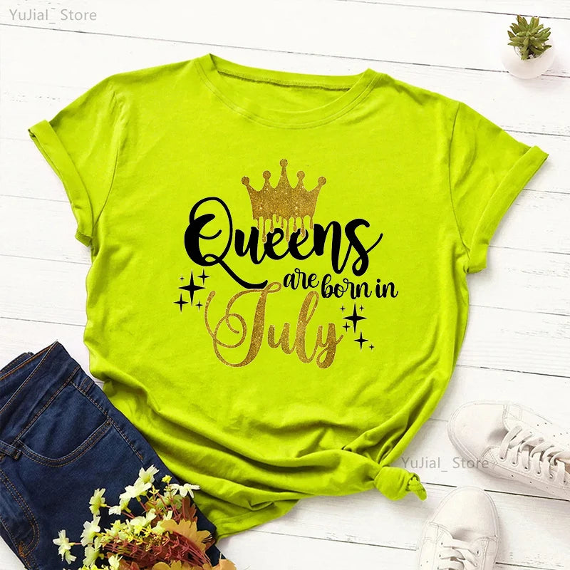 Golden Crown Queen Are Born In January To December Graphic Print T-Shirt Women'S Clothing Tshirt Femme Birthday Gift Tops