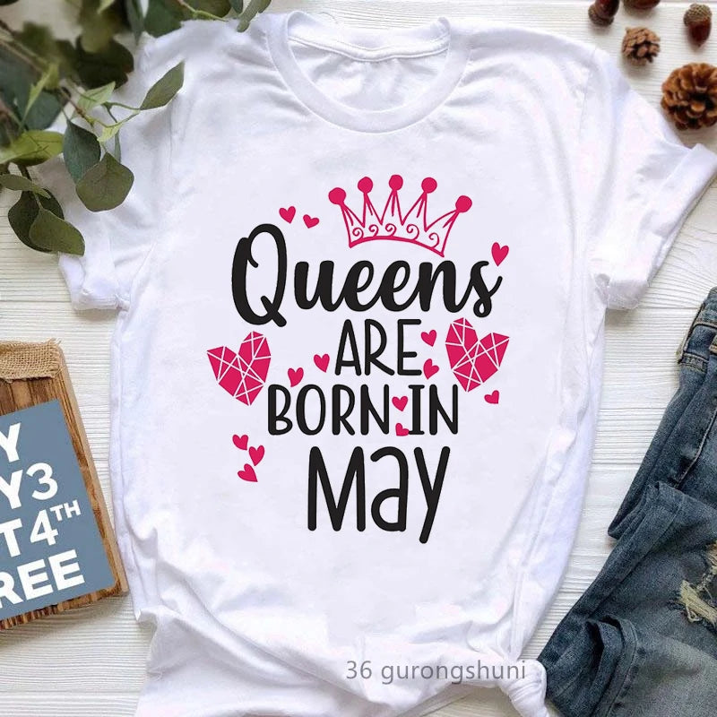 Golden Crown Queen Are Born In January To December Graphic Print T-Shirt Women'S Clothing Tshirt Femme Birthday Gift Tops