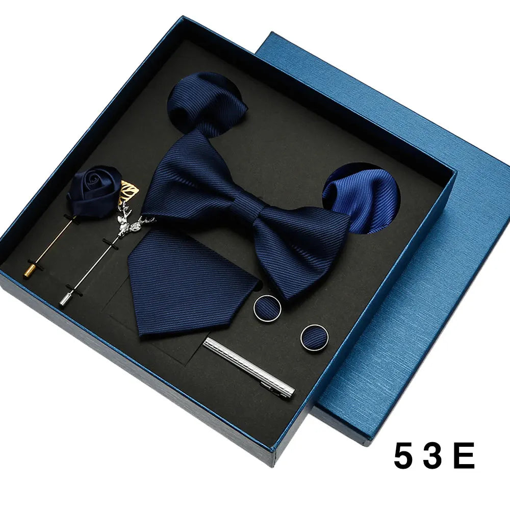 Red Blue Classic Silk Ties For Men Pocket Square Cufflinks Sets Mens Solid Color Necktie Party Wedding Gift For Men Neck Tie Set