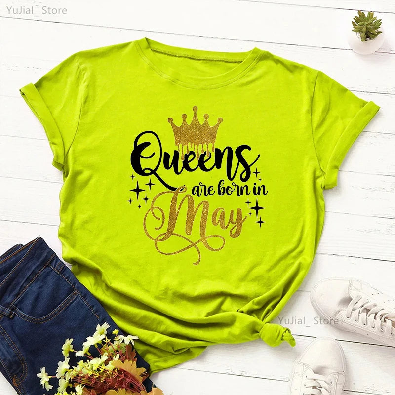 Golden Crown Queen Are Born In January To December Graphic Print T-Shirt Women'S Clothing Tshirt Femme Birthday Gift Tops