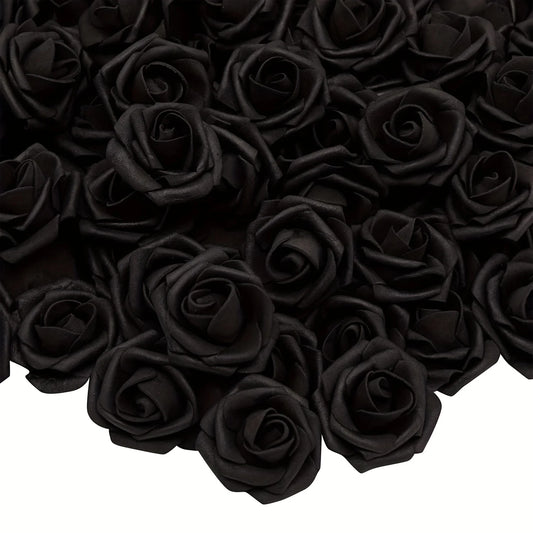 10pcs Black Roses, Artificial Flowers Bulk for Halloween Party Decoration, Stemless Flower Heads for Walls, Art Crafting Supplie