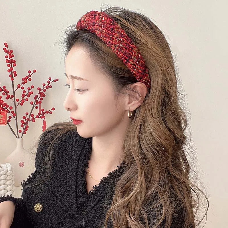 Red Womens Headband Woolen Velvet Hair Band