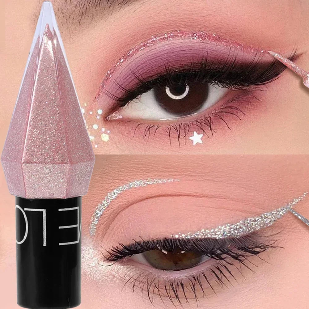 Waterproof Diamonds Eyeliner Eyeshadow Glitter Silver Rose Gold Color Shiny Sequins Eyeliner Eye Shadow Makeup Beauty Cosmetics