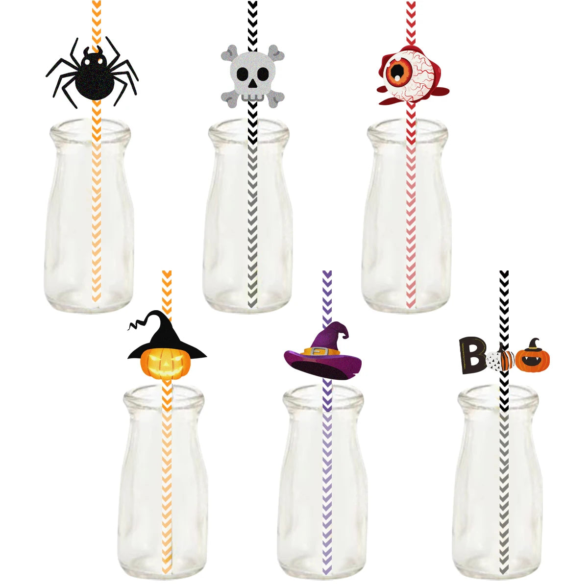 24pcs Halloween Disposable Drinking Straws Bat Skull Spider Pattern Drinking Straws Holiday Bar Home Party Halloween Decoration