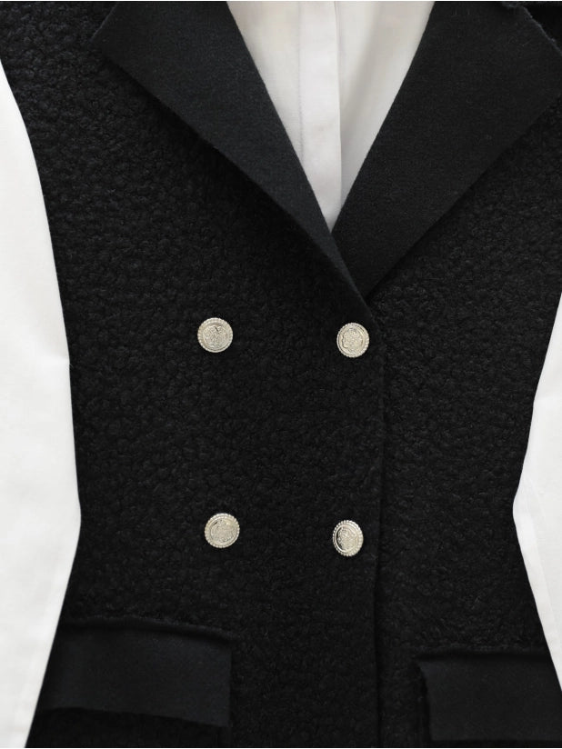 Buttoned Double Pocket Boucle Vest