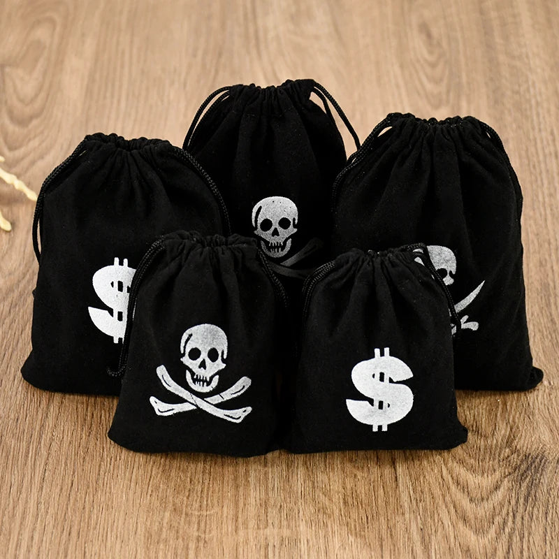 10Pcs Pirate Gift Bags Treasure Coin Pouch Kids Boy Halloween Birthday Party Decoration Supplies Small Candy Treat Bag for guest