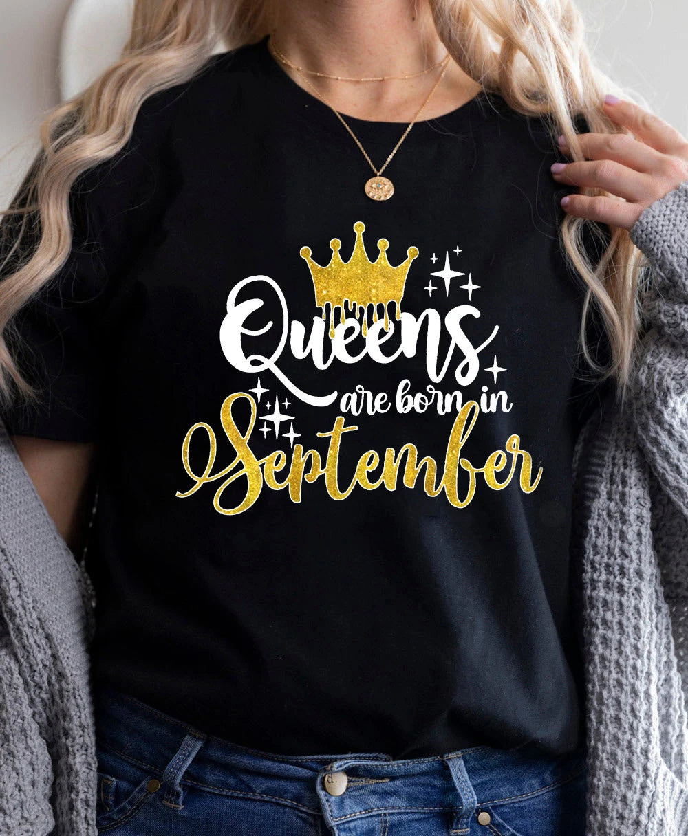 Golden Crown Queen Are Born In January To December Graphic Print T-Shirt Women'S Clothing Tshirt Femme Birthday Gift Tops