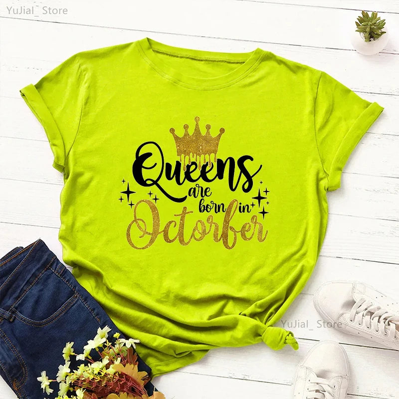 Golden Crown Queen Are Born In January To December Graphic Print T-Shirt Women'S Clothing Tshirt Femme Birthday Gift Tops